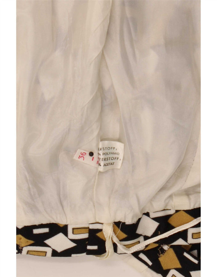 Saia midi feminina vintage EU 36 pequena W24 poliamida geométrica multicolorida