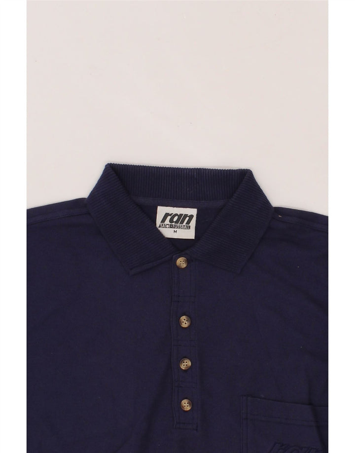 VINTAGE Mens Polo Shirt Medium Navy Blue Cotton Vintage Vintage and Second-Hand Vintage from Messina Hembry 