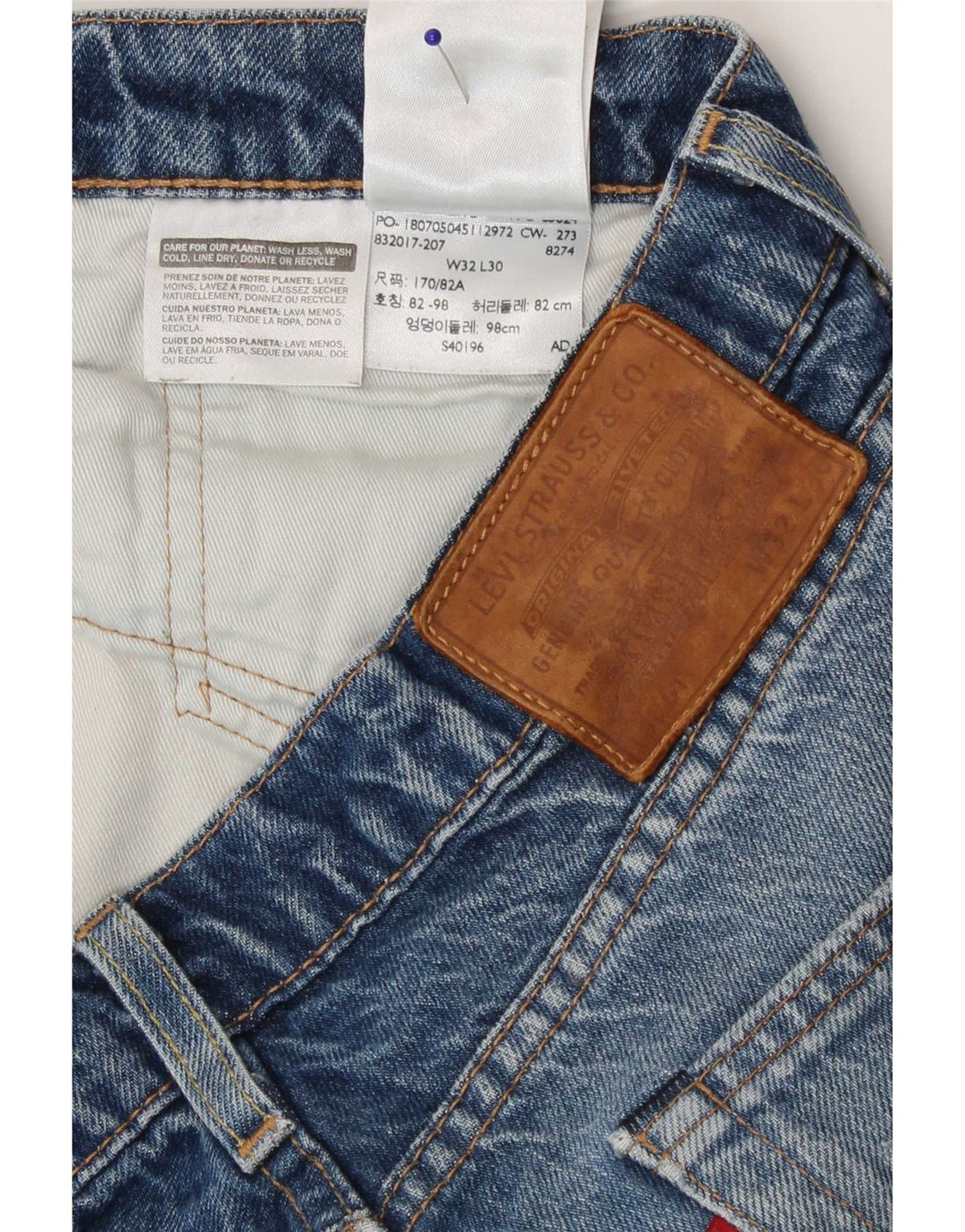 Calça jeans reta masculina Levi's desgastada W32 L30 azul algodão