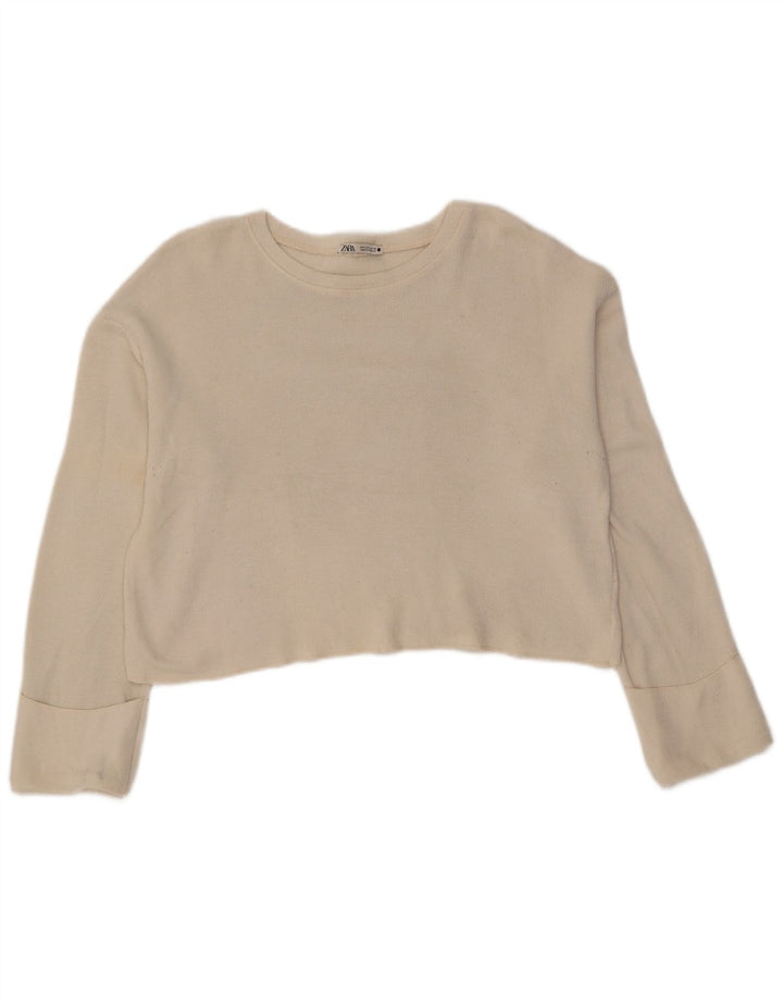 Zara Womens Crop Oversized Top Manga Longa Reino Unido 10 Pequeno Viscose Branca