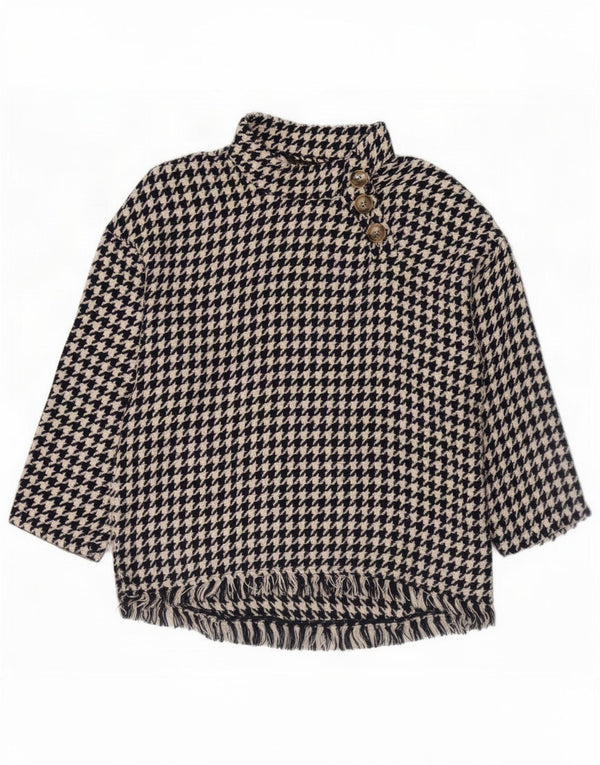 Zara blusa feminina oversized top UK 6 XS preto houndstooth algodão
