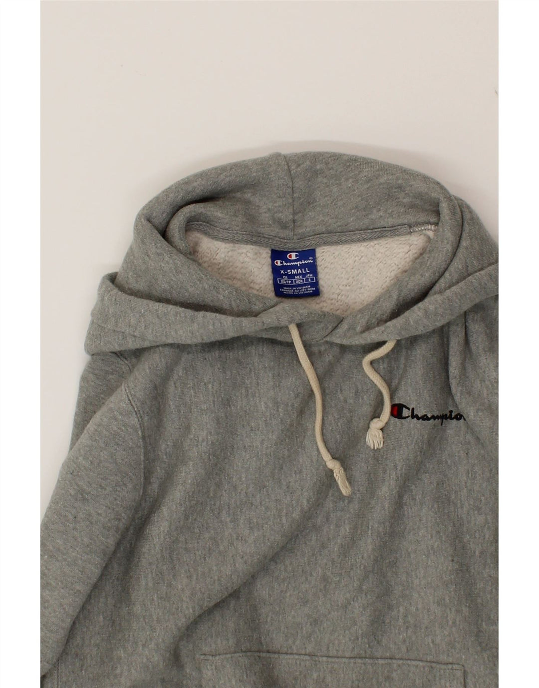 CHAMPION Womens Graphic Hoodie Jumper UK 6 XS Grey Cotton Vintage Champion and Second-Hand Champion from Messina Hembry 