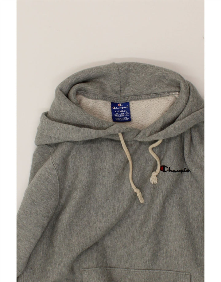 CHAMPION Womens Graphic Hoodie Jumper UK 6 XS Grey Cotton Vintage Champion and Second-Hand Champion from Messina Hembry 