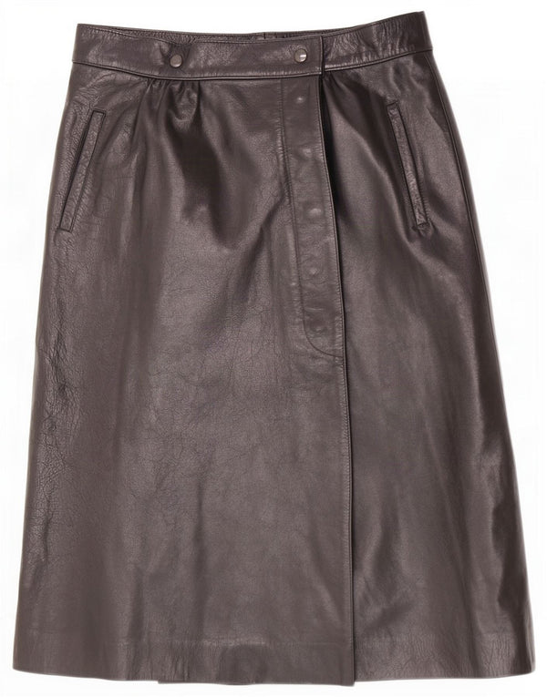 Saia feminina vintage de couro envoltório W28 médio preto