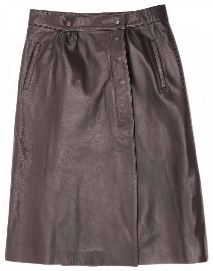 Saia feminina vintage de couro envoltório W28 médio preto
