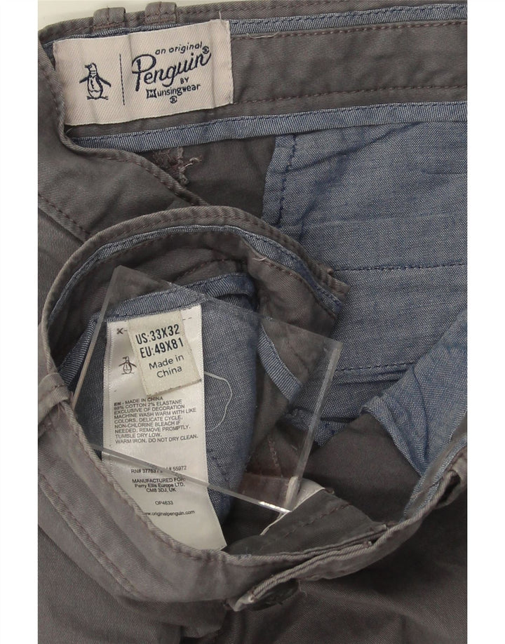 PENGUIN Mens Straight Chino Trousers W33 L32 Grey Cotton Vintage Penguin and Second-Hand Penguin from Messina Hembry 