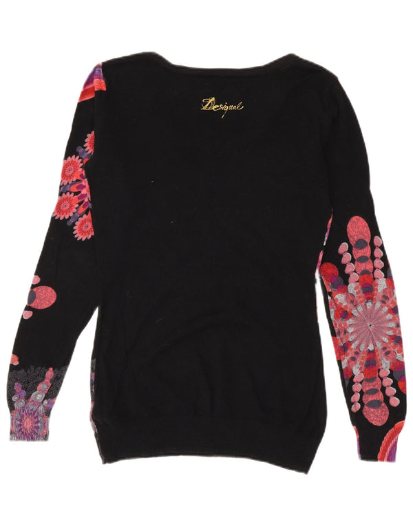 Suéter feminino Desigual com gola canoa e gola redonda Reino Unido 10 pequeno preto floral