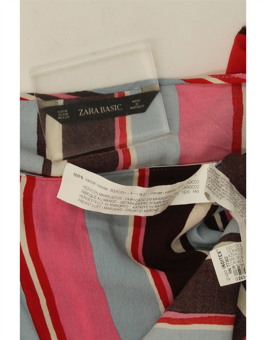 Zara blusa feminina cropped manga comprida top UK 14 médio listrado multicolorido