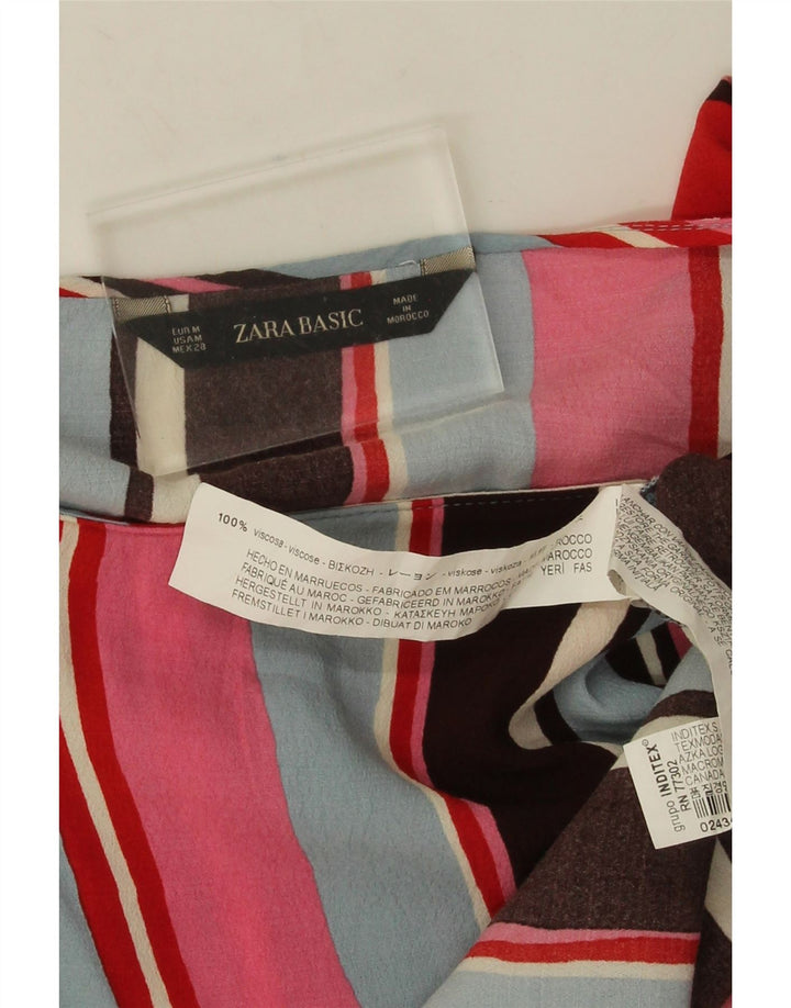 Zara blusa feminina cropped manga comprida top UK 14 médio listrado multicolorido