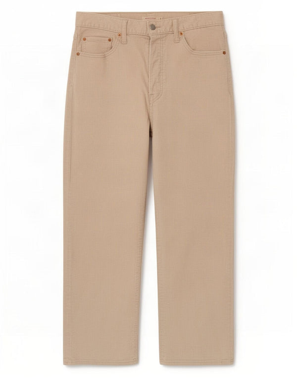 Calça feminina Levi's Ribcage reta de veludo cotelê W31 L26 algodão branco