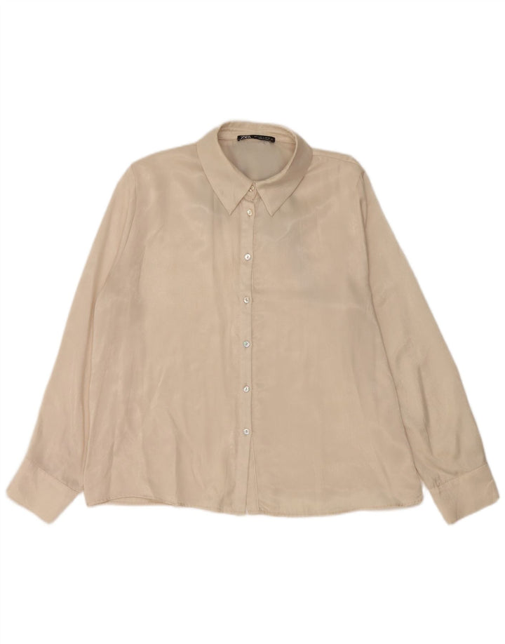 Camisa feminina Zara UK 16 grande poliéster off white