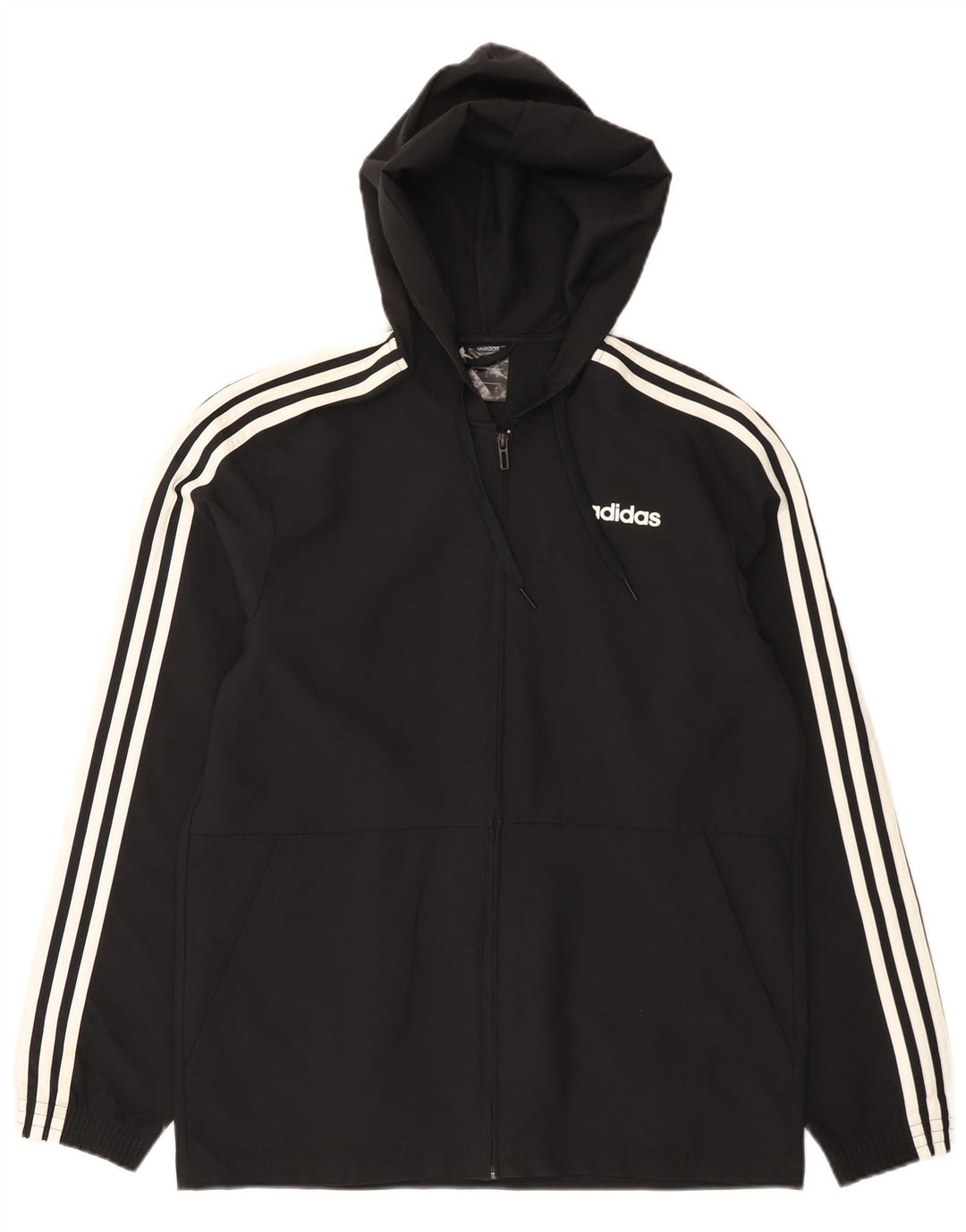 Jaqueta masculina Adidas com capuz e jaqueta pequena de poliéster preto