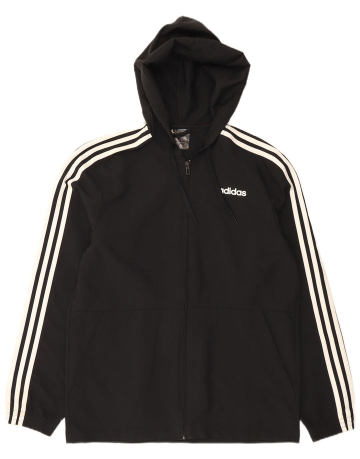 Jaqueta masculina Adidas com capuz e jaqueta pequena de poliéster preto