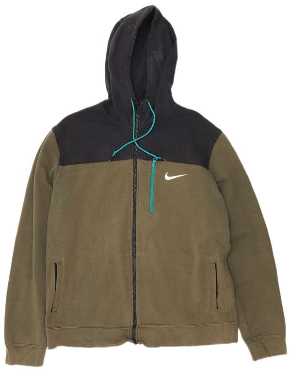 Suéter Nike masculino com capuz e zíper grande cáqui algodão colorblock