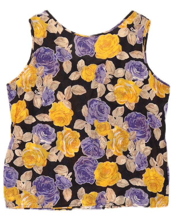 Blusa feminina vintage sem mangas top IT 50 XL preto floral