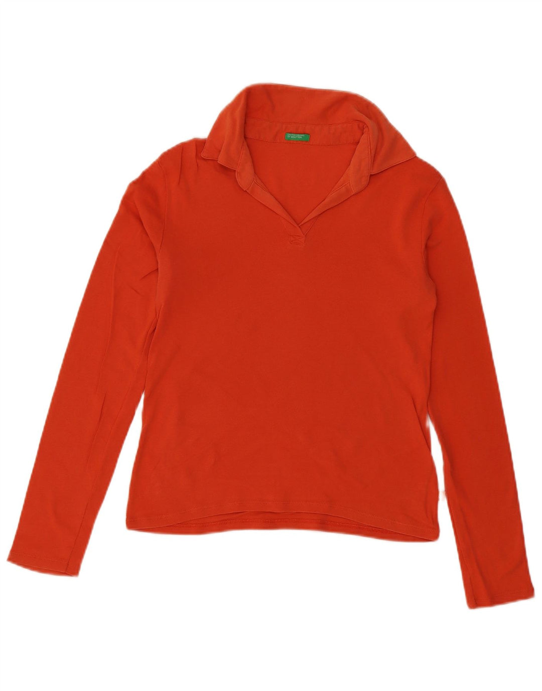 Polo feminino de manga comprida Benetton UK 12 médio laranja