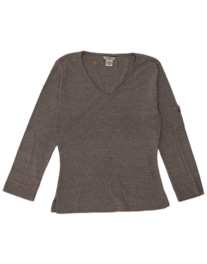 Guess Womens Crop Top Manga Longa Reino Unido 12 Algodão Cinza Médio
