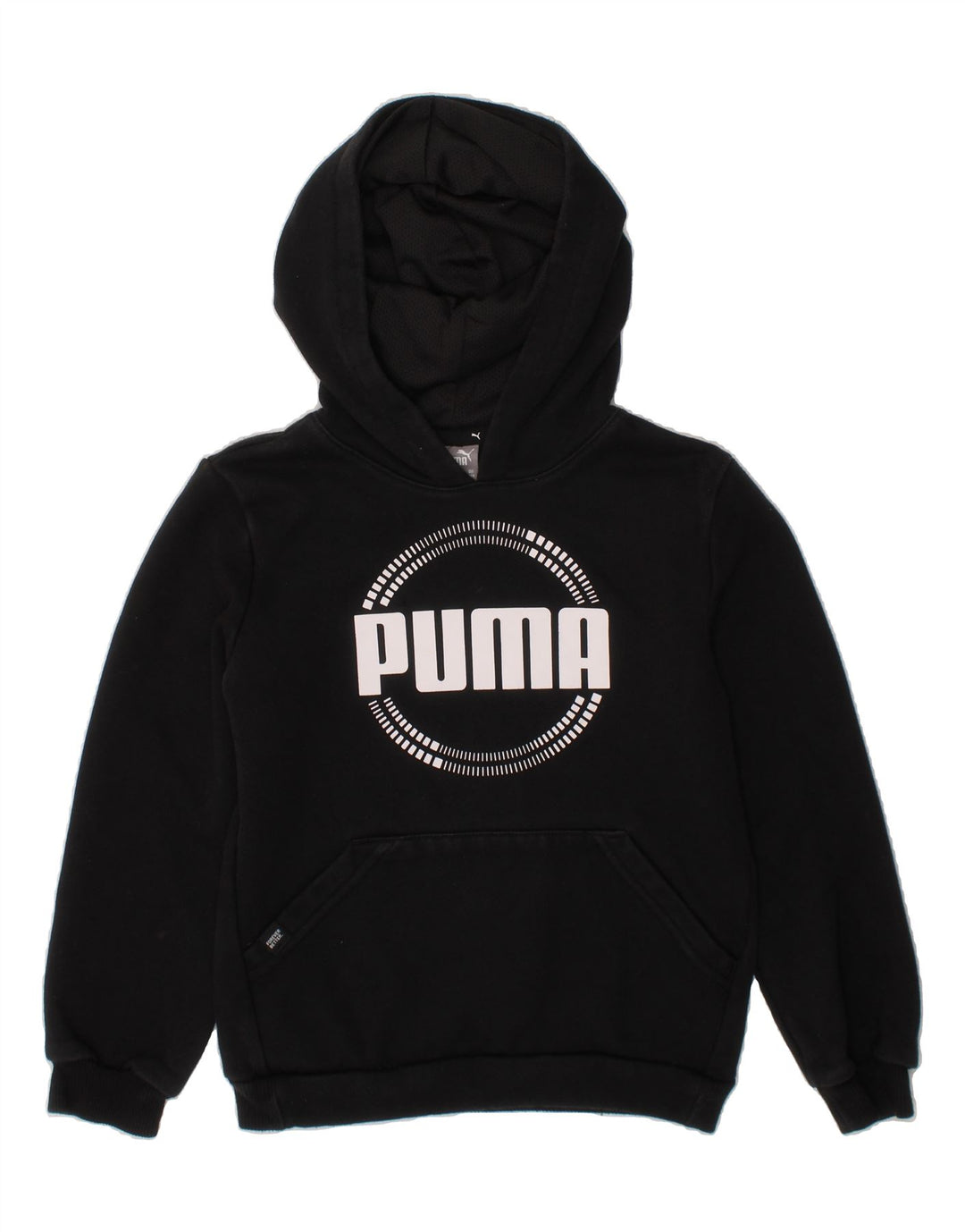 PUMA Boys Graphic Hoodie Jumper 7-8 Years Black Cotton Vintage Puma and Second-Hand Puma from Messina Hembry 