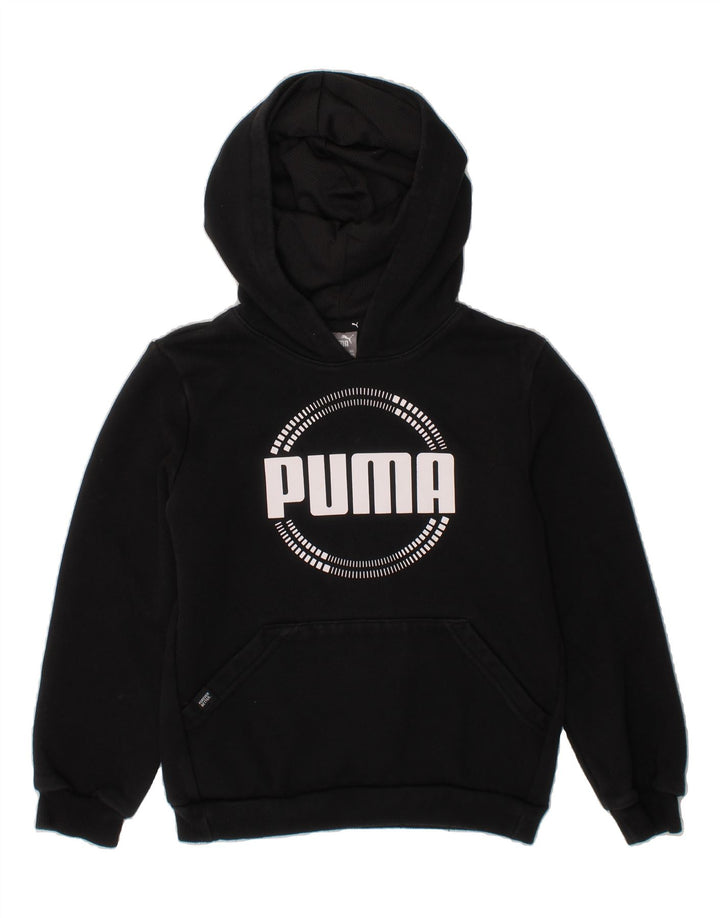 PUMA Boys Graphic Hoodie Jumper 7-8 Years Black Cotton Vintage Puma and Second-Hand Puma from Messina Hembry 