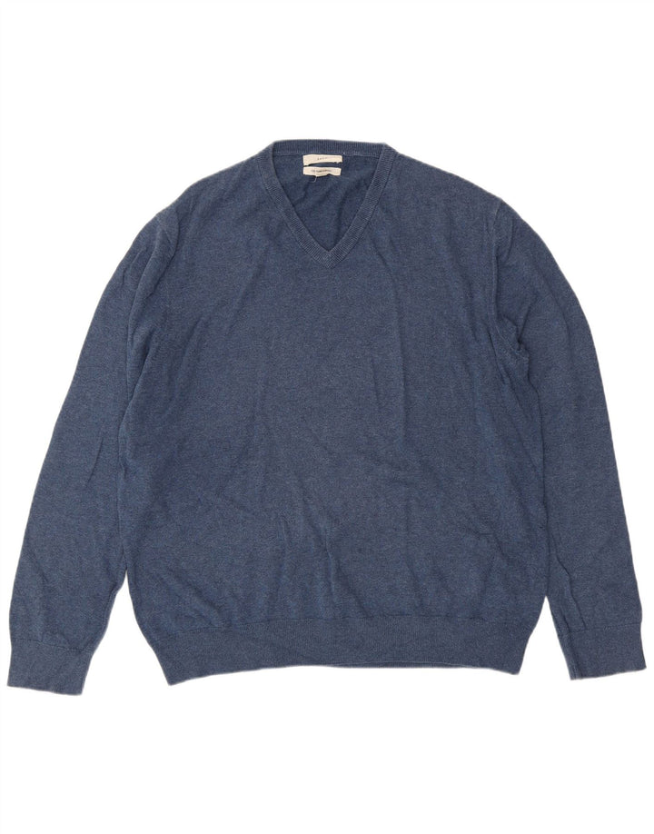 MARKS & SPENCER Suéter masculino com decote em V 2XL algodão azul