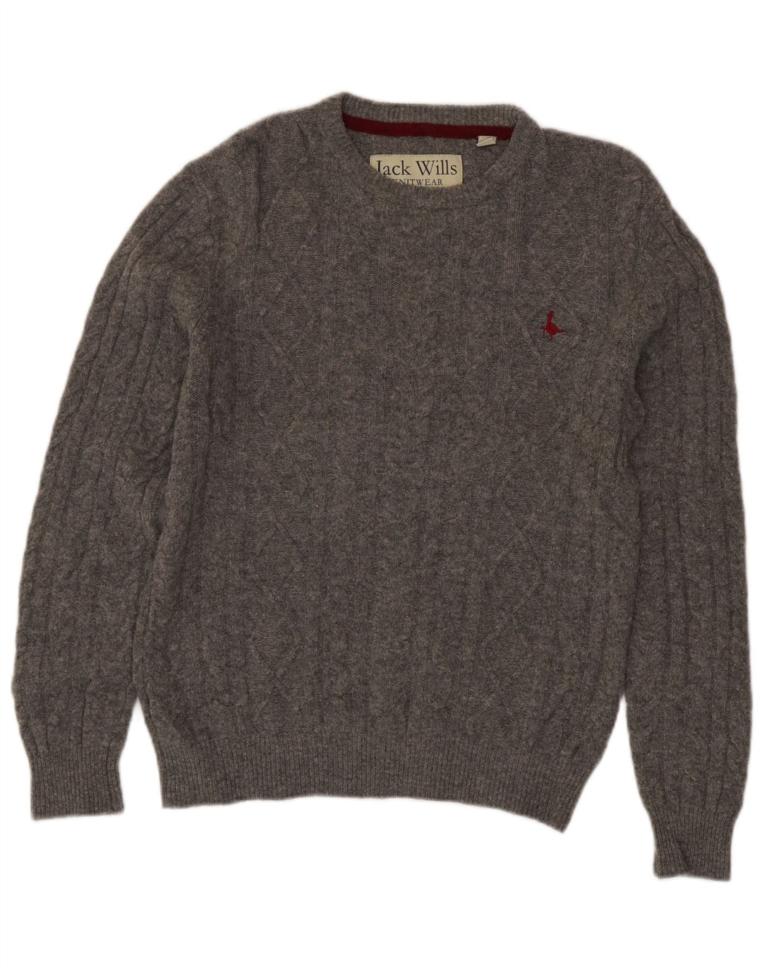 Suéter masculino Jack Wills com gola redonda, lã merino cinza pequena