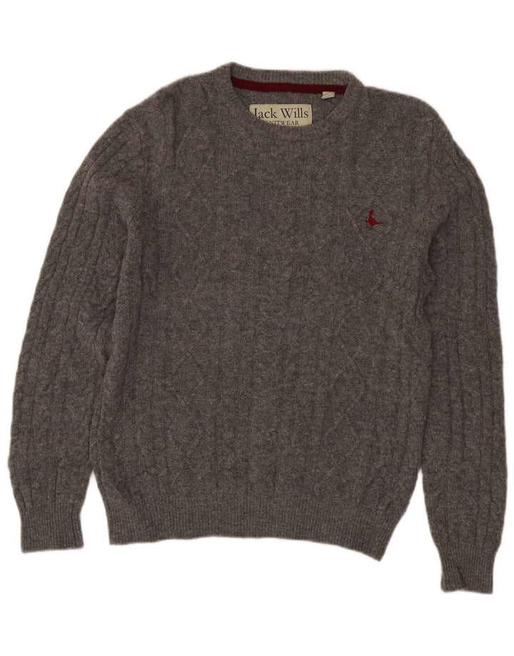 Suéter masculino Jack Wills com gola redonda, lã merino cinza pequena