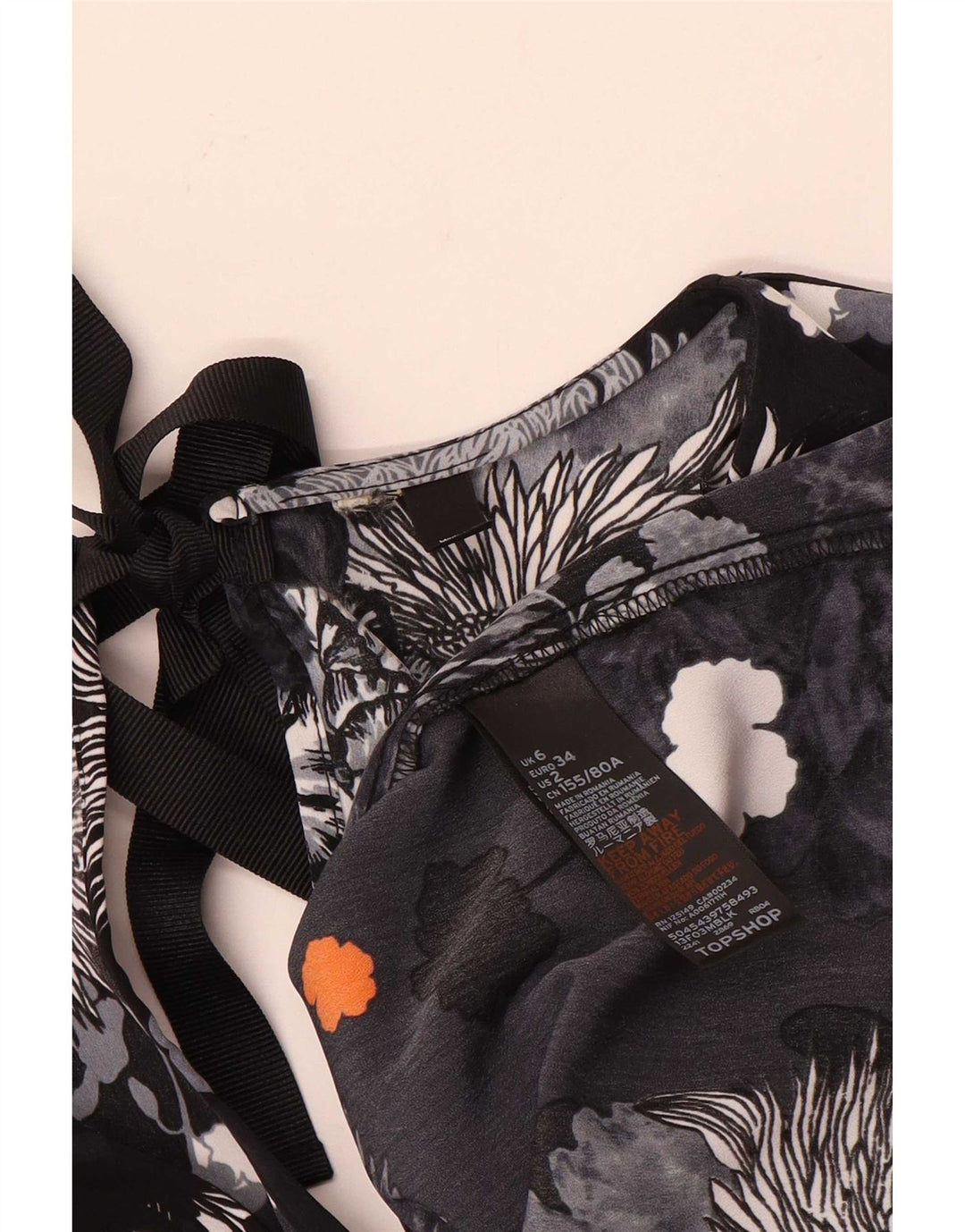 Blusa oversized feminina Topshop UK 6 XS preto floral poliéster