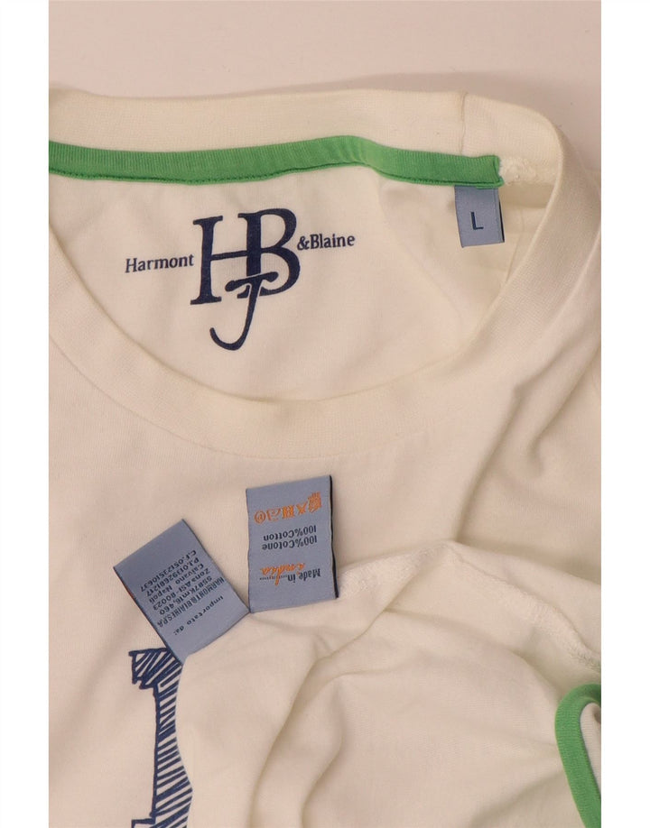 Harmont & Blaine Camiseta masculina gráfica grande algodão branco