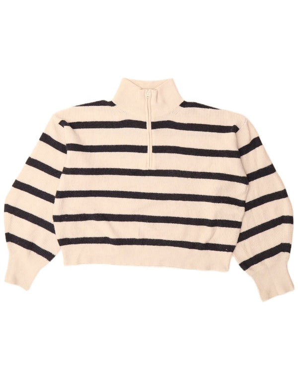 Suéter feminino FRENCH CONNECTION curto com zíper e gola UK 10 pequeno branco