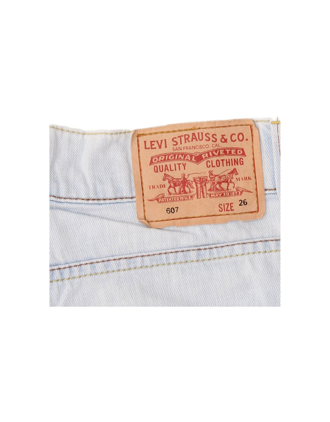 Shorts jeans feminino 607 da LEVI'S W26 pequeno algodão azul