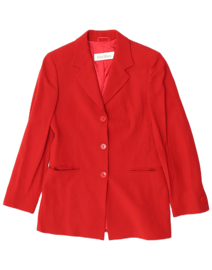 Jaqueta blazer feminina Max Mara com 3 botões Reino Unido 8 pequena lã vermelha