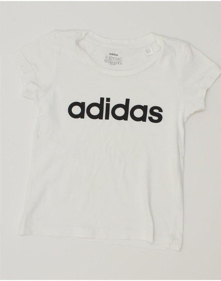ADIDAS Girls Graphic T-Shirt Top 9-10 Years White Vintage Adidas and Second-Hand Adidas from Messina Hembry 