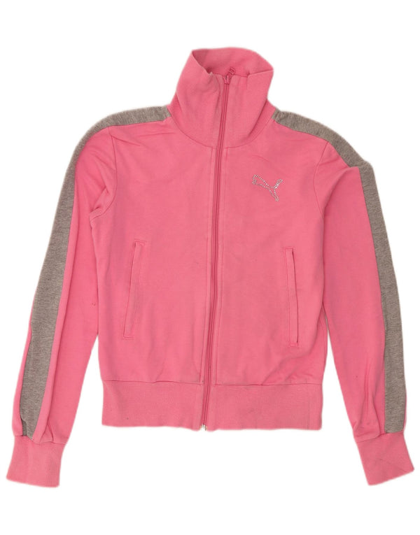 Puma Womens Crop Tracksuit Top Jacket UK 8 pequeno rosa colorblock algodão