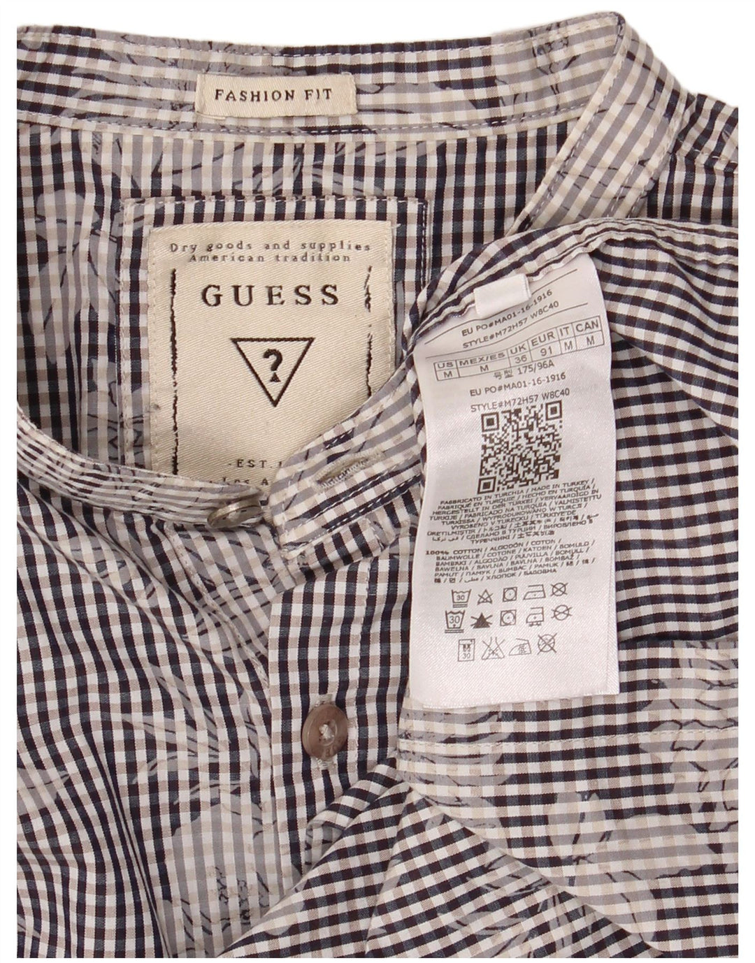 Camisa masculina Guess flor de algodão guingão azul médio