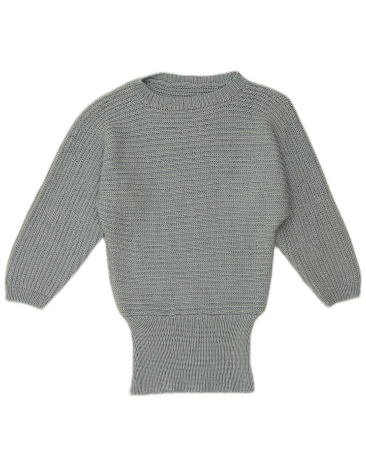 Suéter feminino VINTAGE Batwing com gola canoa Reino Unido 14 azul médio