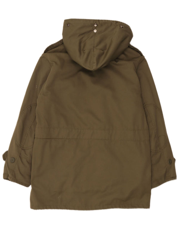 Jaqueta masculina vintage militar com capuz Sherpa Parka UE 46 pequena cáqui