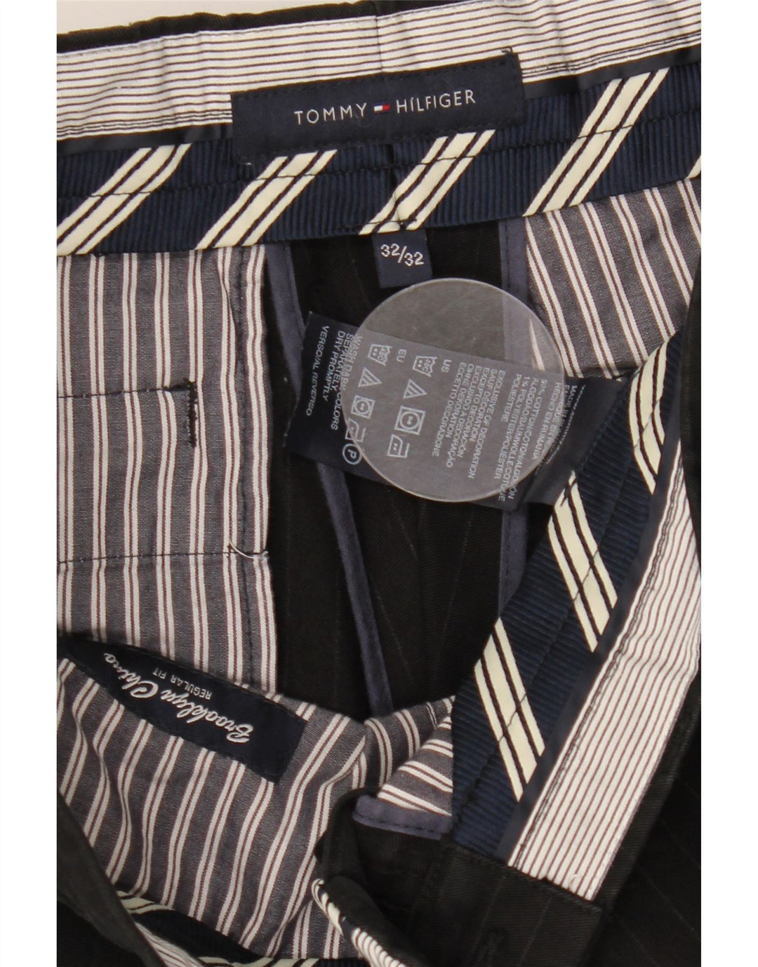 Calça feminina TOMMY HILFIGER W32 L32 preta listrada de algodão