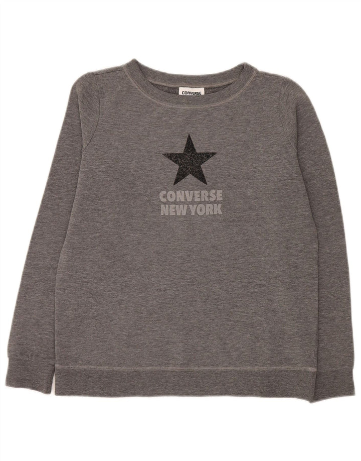 Converse feminino gráfico oversized moletom jumper UK 6 XS cinza manchado