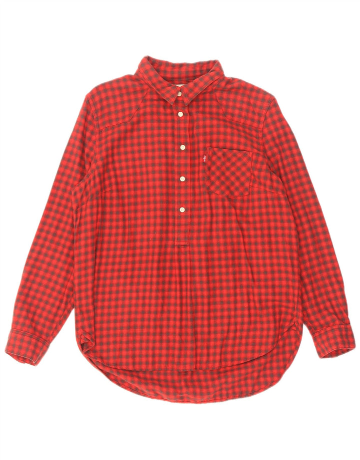 Camisa pulôver feminina de flanela Levi's UK 16 grande algodão vermelho guingão