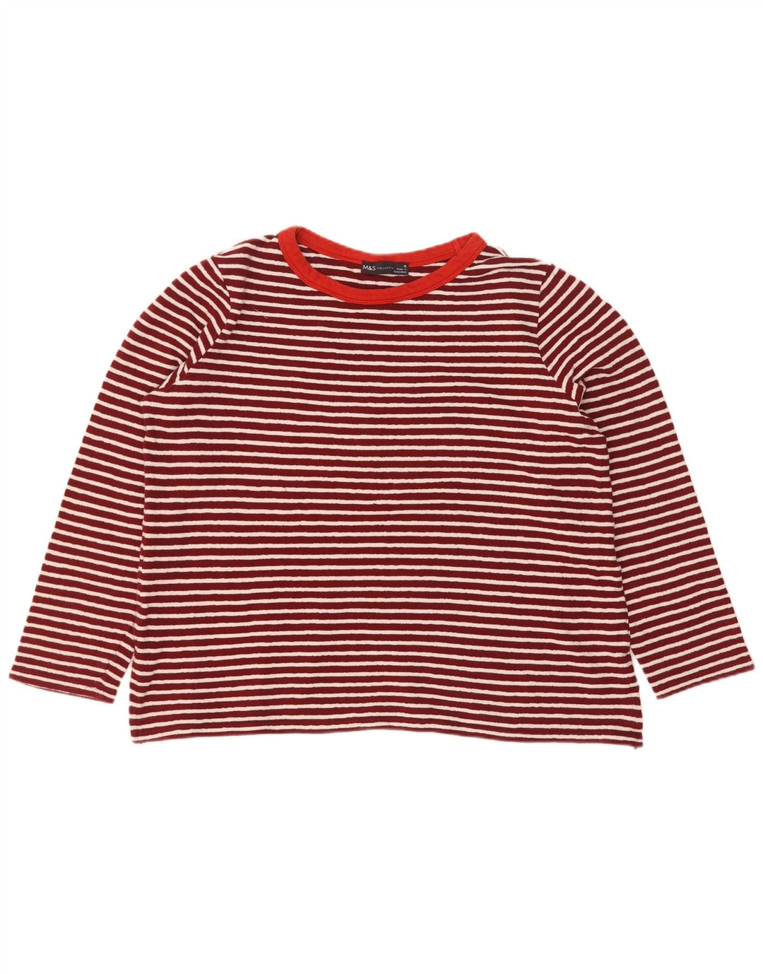 Top feminino Marks & Spencer manga comprida Reino Unido 16 grande algodão listrado vermelho