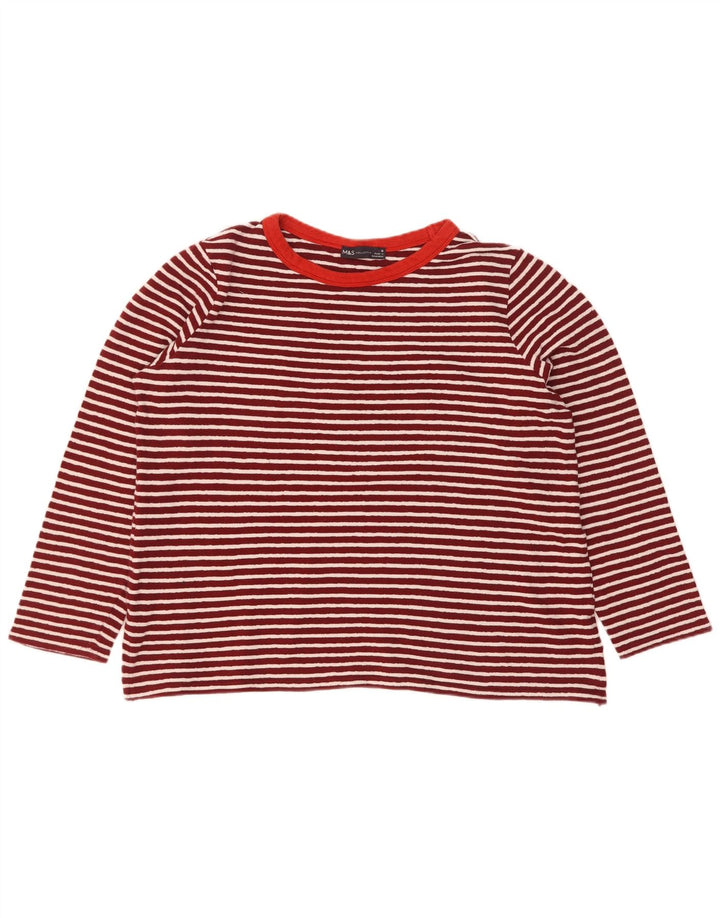 Top feminino Marks & Spencer manga comprida Reino Unido 16 grande algodão listrado vermelho