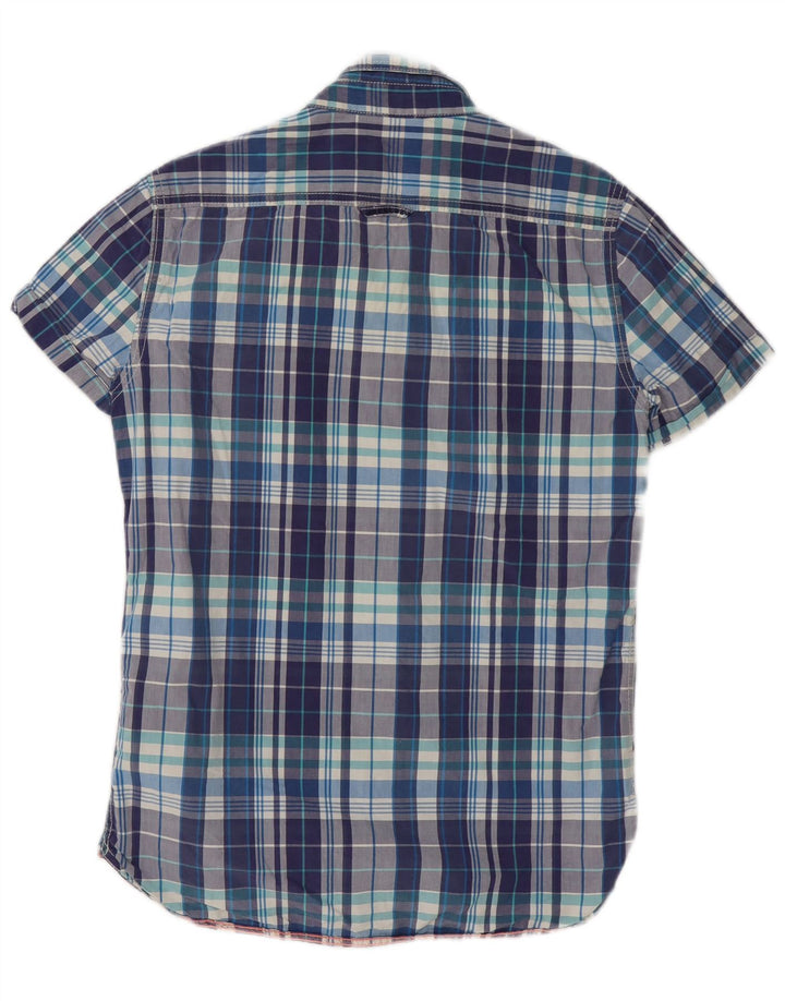 Camisa masculina Superdry de manga curta médio azul xadrez algodão