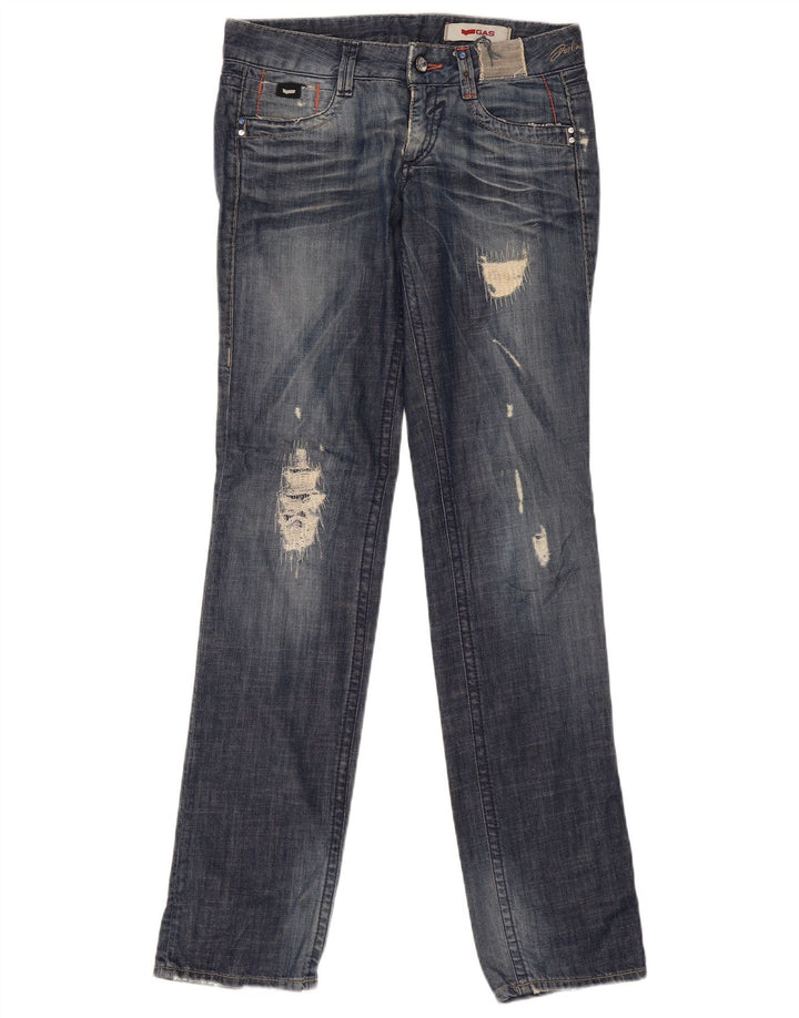 Gas Womens Jeans retos desgastados W27 L34 algodão azul