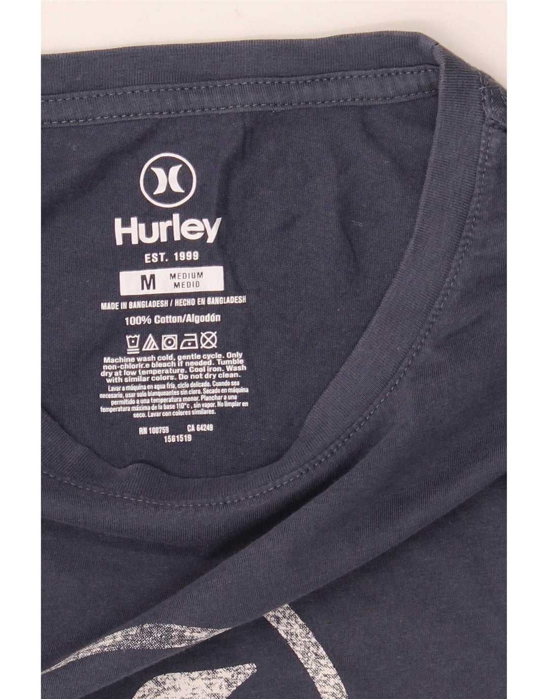 Camiseta gráfica masculina Hurley Top médio algodão azul marinho