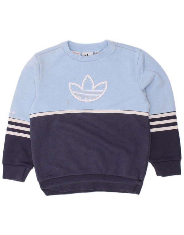 Adidas Boys Graphic Sweatshirt Jumper 5-6 Years Blue Colourblock Cotton