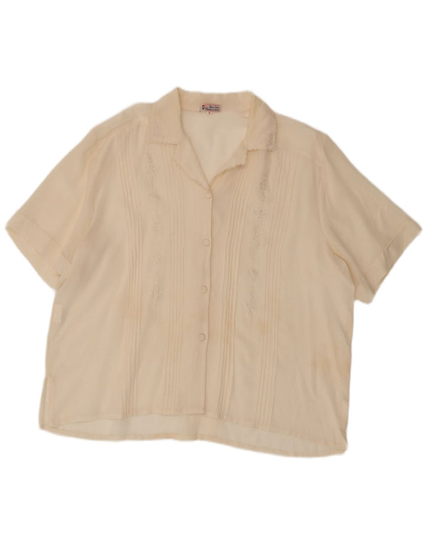 Blusa feminina vintage folgada, camisa uk 18 xl seda floral branca
