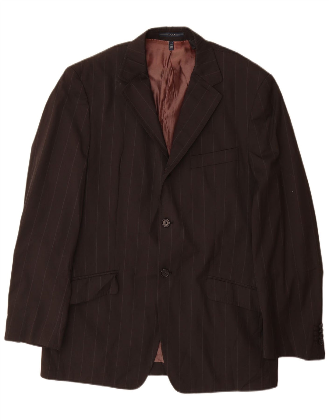 Jaqueta blazer masculina Zara com 2 botões EU 52 grande lã listrada preta