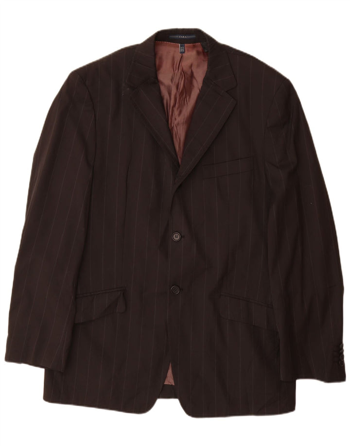 Jaqueta blazer masculina Zara com 2 botões EU 52 grande lã listrada preta