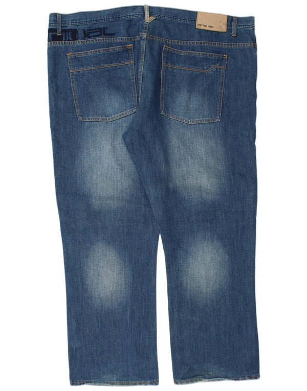 Animal Mens Acid Wash Straight Jeans W46 L30 Algodão Azul
