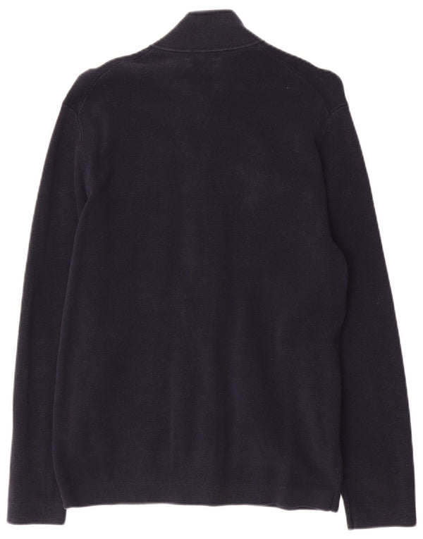 Suéter cardigã masculino Massimo Dutti de algodão azul marinho médio